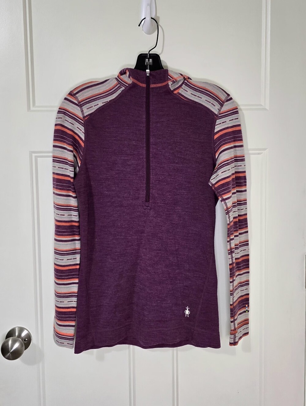 Smartwool Merino 250 1/2-Zip Hooded Top Women's Medium Berry Stripe - Picture 2 of 8